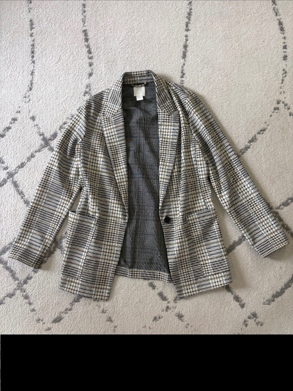 Cream, Black and Brown Plaid Coat- H&M